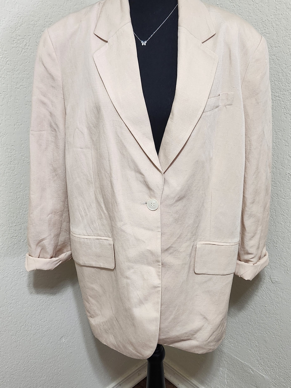 H&M Oversized Linen-Blend Blazer - Beige/Sand Sz L Minimalist Linen Blend